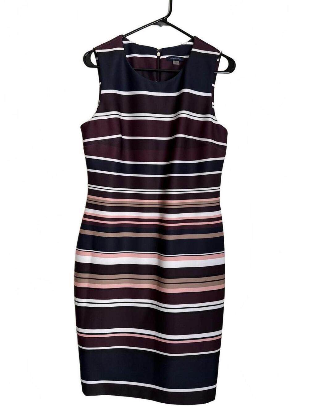 Tommy Hilfiger Dress Size 12 Stripes Career Work Office Midi Sleeveless Spring